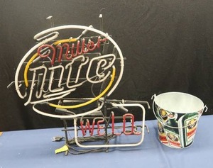 VINTAGE MILLER LITE SIGN AND MORE.