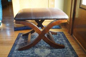 lot 11 image: Wood and Leather Ottoman