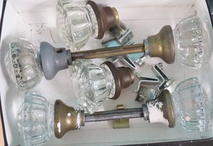 lot 136 image: antique glass & brass door knobs