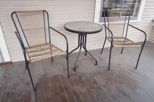 lot 199 image: glass top patio table 2 chairs