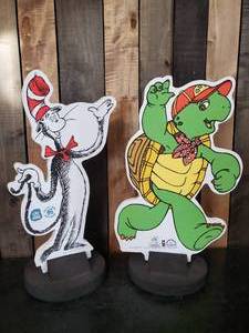 lot 28 image: 2 Standing Foam Store Displays, Franklin the Turtle and Dr. Suess Cat in the Hat