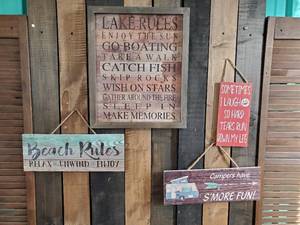 lot 30 image: Various Sizes Wooden Signs, Lake Rules, Beach Rules, and More