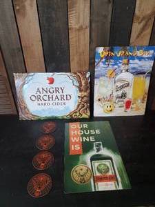 lot 42 image: Various Alcohol themed Items to include Jagermeister Sign and Coasters Angry orchard and Dr McGillicuddys