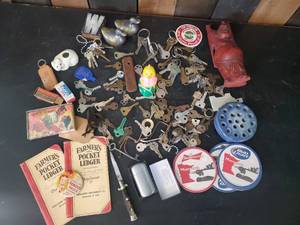 lot 44 image: Lot of Smalls Various Keys, Vintage Coasters, unique small pocket knife and much more