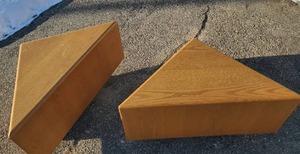 lot 65 image: Mid Century Modern Triangle Side Tables or put together for a cool Square Coffee Table Solid Condition Perfect for a restoration