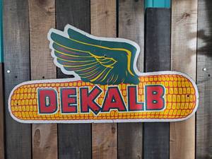 lot 72 image: RARE Vintage Dekalb Seed Corn Sign with Vibrant Color and Good Condition