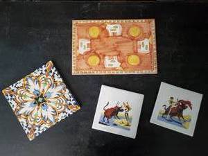 lot 74 image: 4  Beautiful Vintage Tiles with  Cool unique Graphics, Made in Italy, Spain and others