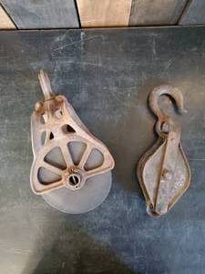 lot 77 image: 2 Vintage Barn Pulley Wheels