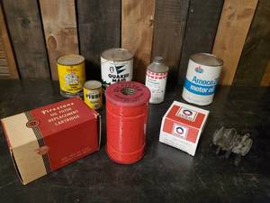 lot 93 image: Vintage Oil, Firestone Filter, and other Vehicle Items for the Collection