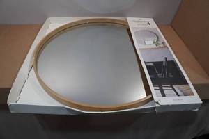 lot 33 image: Hearth and Hand Woodgrain Finish Round Wall Mirror