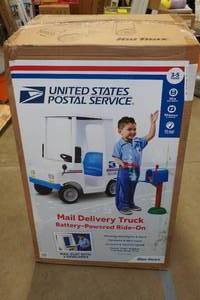 lot 66 image: Kid Trax US Postal Service Battery Powered Mail Delivery Truck Ride-On Toy