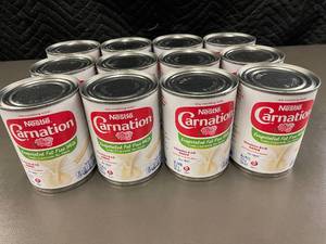 Lot of 12 Nestle Carnation Evaporated Fat Free Milk Cans - Best by 072324