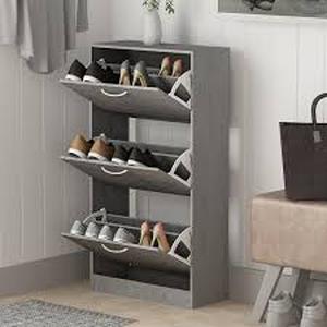 FUFU&GAGA 22.4 in. W x 42.1 in. H 24-Pair Gray Wood 3-Drawer Shoe Storage Cabinet with Foldable Compartments   Customer Returns See Pictures