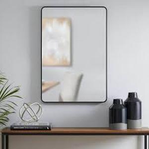 StyleWell Medium Modern Rectangular Black Framed Mirror with Rounded Corners (22 in. W x 32 in. H)   Customer Returns See Pictures