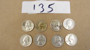 ESTATE FOUND WASHINGTON QUARTERS 90% SILVER 4) 1964D 4) 1964