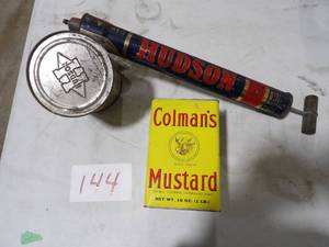VERY COOL OLD HUDSON SPRAYER & COLMAN MUSTAD TIN