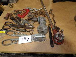 PIPE THREADER CHAIN CLAMP TIN SNIPS VINTAGE RIDE ANGLE DRILL ATTACHMENT