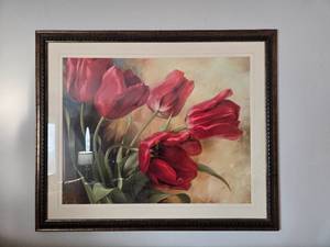 lot 145 image: Igor Levashov Framed Artwork of Red Tulips - 35 x 29