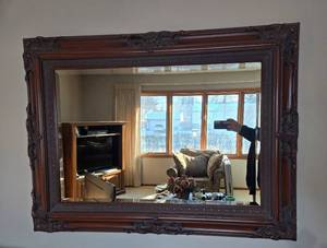 lot 148 image: Large Ornate Wall Mirror with Wooden Frame 46 x 35