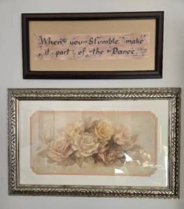 lot 154 image: Set of 2 Framed Art Pieces Albena Rose Painting & Inspirational Quote