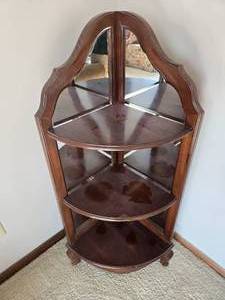 lot 157 image: Wooden Corner Shelf Unit with Mirrored Back