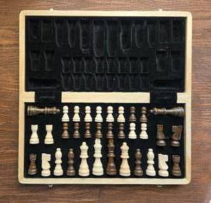 lot 165 image: Foldable Wood Chess Set with Instruction Card