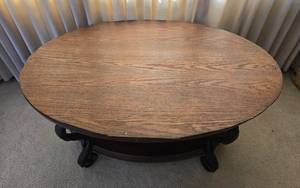 lot 166 image: Oval Wooden Coffee Table with Iron Legs