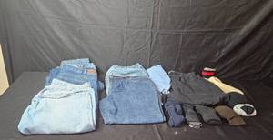 lot 209 image: Assorted Clothing Lot Including Jeans (SZ 40x30 & 16W) and Socks