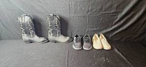 lot 223 image: Set of 3 Pairs Assorted Footwear Laredo Boots, Skechers White Slip-Ons, Skechers Black Sneakers