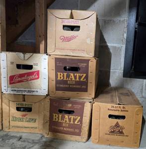 lot 291 image: Collection of Vintage Beer Crates with Empty Bottles
