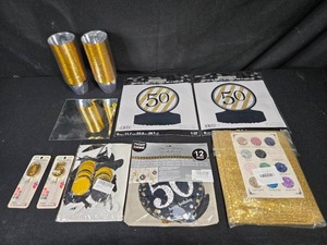 lot 295 image: 50th Birthday Party Supplies with Gold Theme