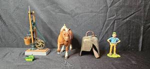 lot 239 image: Collection of Miniature Farming Figurines and Vintage Cow Bell
