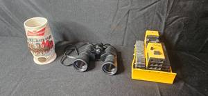lot 242 image: Vintage Tonka Bulldozer, Budweiser Beer Stein, and Binoculars