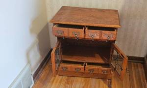 lot 250 image: Vintage Wooden File Cabinet with Glass Doors
