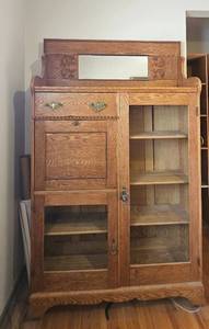 lot 116 image: Antique Oak Secretary Desk with Glass Cabinet
