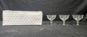 lot 314 image: Etched Crystal Champagne Coupe Glasses with Storage Case