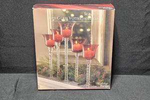 lot 356 image: Set of Red Glass Votive Holders