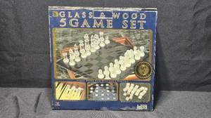 lot 358 image: Glass and Wood 5 Game Set