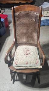 lot 359 image: Vintage Wooden Rocking Chair with Woven Back