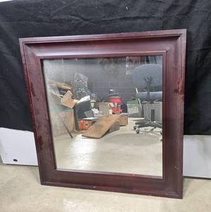 lot 444 image: 30 x 30 Square Beveled Wall Mirror with Dark Wood Frame