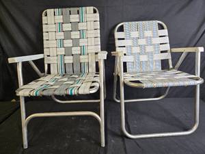 lot 33 image: Pair of Vintage Aluminum Webbed Lawn Chairs