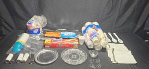lot 450 image: Collection of Disposable Party Supplies including Cups, Plates, and Utensils
