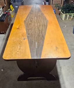 lot 462 image: Vintage Drop Leaf Dining Table with Wood Inlay Design