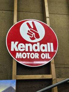 lot 40 image: Set of 3 Vintage Motor Oil Metal Signs and 19641965 Mustang Poster