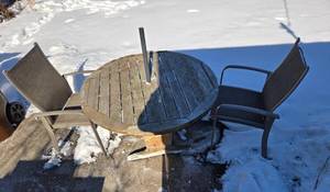 lot 97 image: Outdoor Patio Set with 2 Chairs and Wooden Table