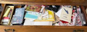 lot 281 image: Assorted Sewing Supplies and Bird Note Cards Collection