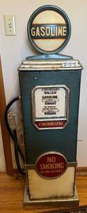 lot 106 image: Vintage Gasoline Pump Display with Hose and Signage