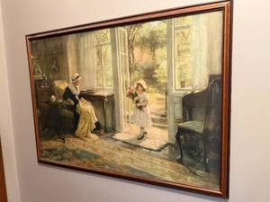 lot 404 image: Framed Artwork of Young Girl with Flowers
