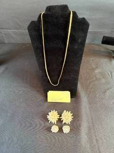 lot 414 image: Napier Gold Tone Chain Necklace and Pearl Cluster Earrings Set