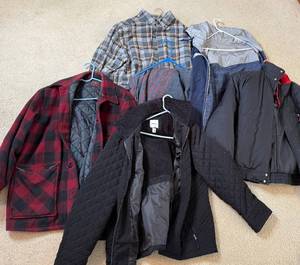 lot 431 image: Collection of Assorted Winter Coats and Flannel Shirts